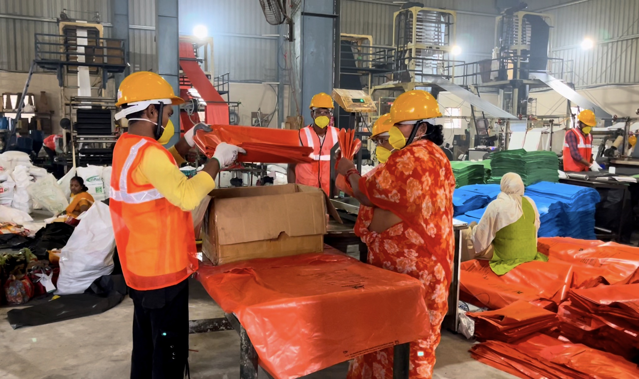 Garbage bags being packed for dispatch at Ushakiran Ecoplast Hyderabad