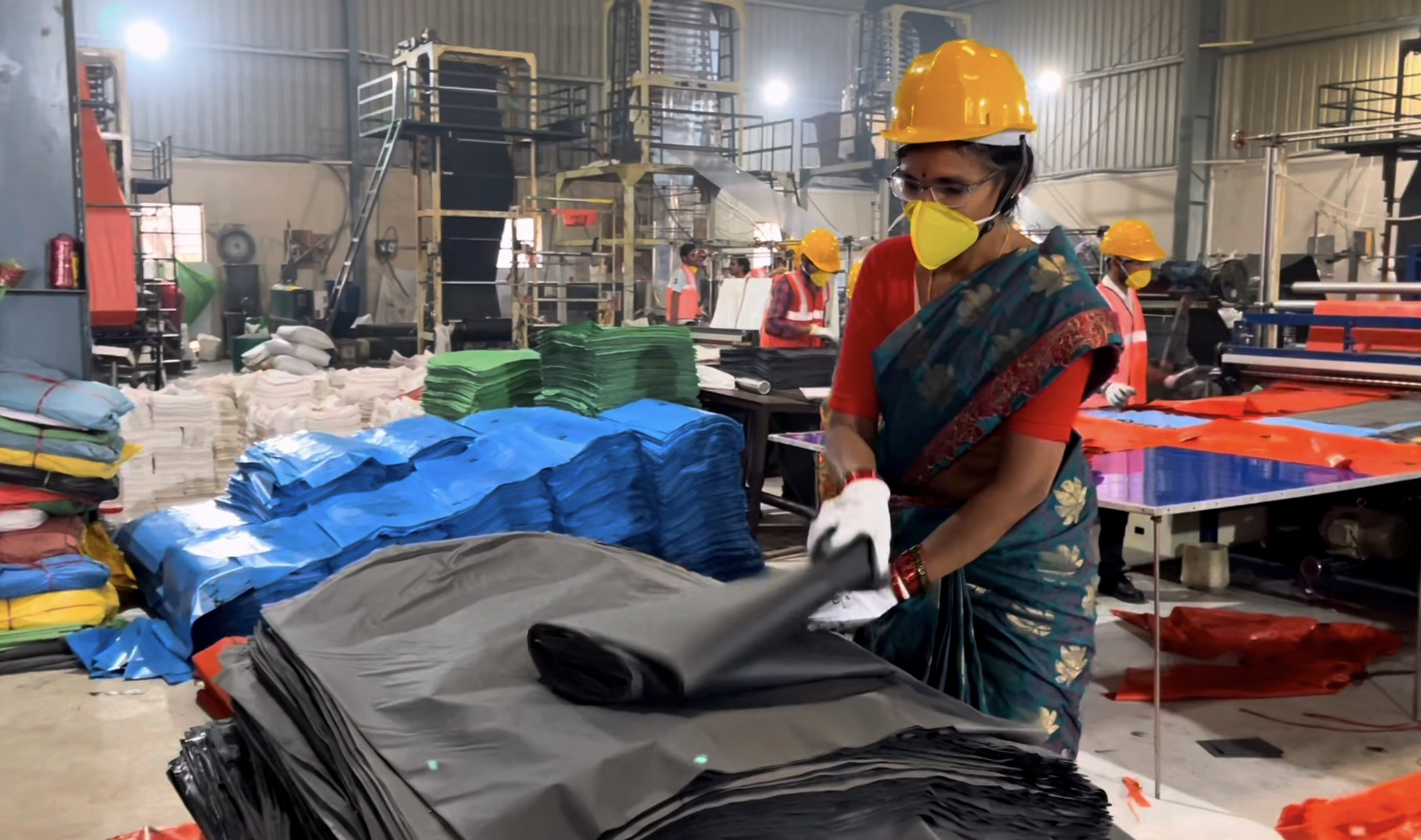 Finished black garbage bags at Ushakiran Ecoplast Hyderabad